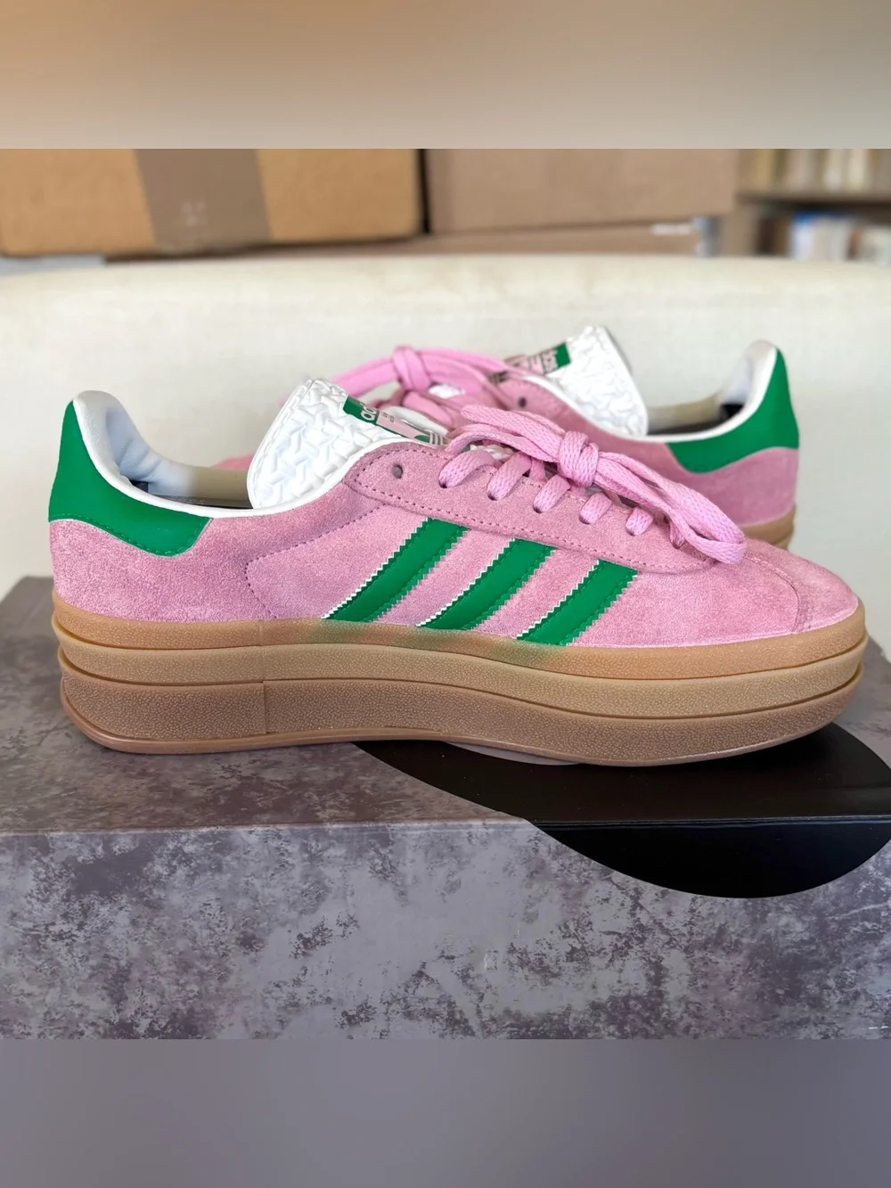 Adidas Gazelle Bold Pink Lucid Cyan Shoes Womens Size 7 IE0420 Platform Sneakers